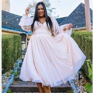 Eloquii Tiered Puff Sleeve Dress - pale pink - size 20